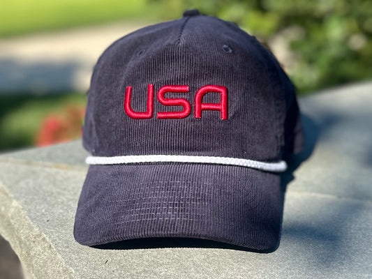 The AMERICA "USA" Classic Cord Rope Hat - AMERICA - RED Letters