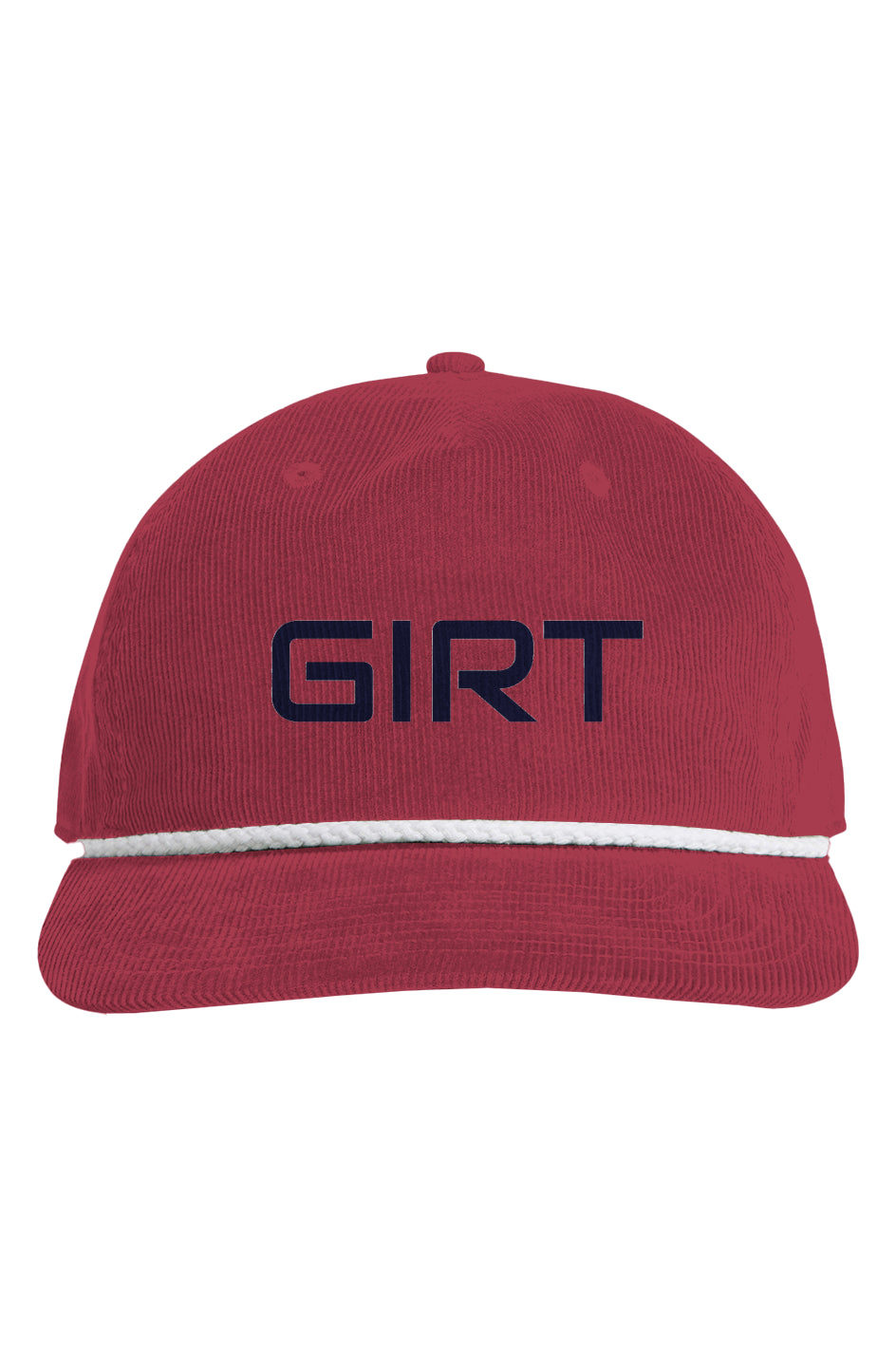 Red cap with 'GIRT' in Navy and White Rope