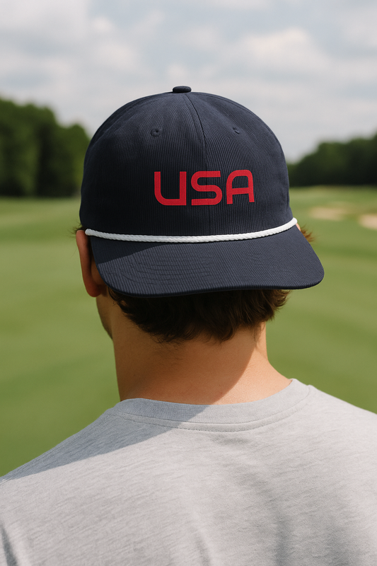 The AMERICA "USA" Classic Cord Rope Hat - AMERICA - RED Letters